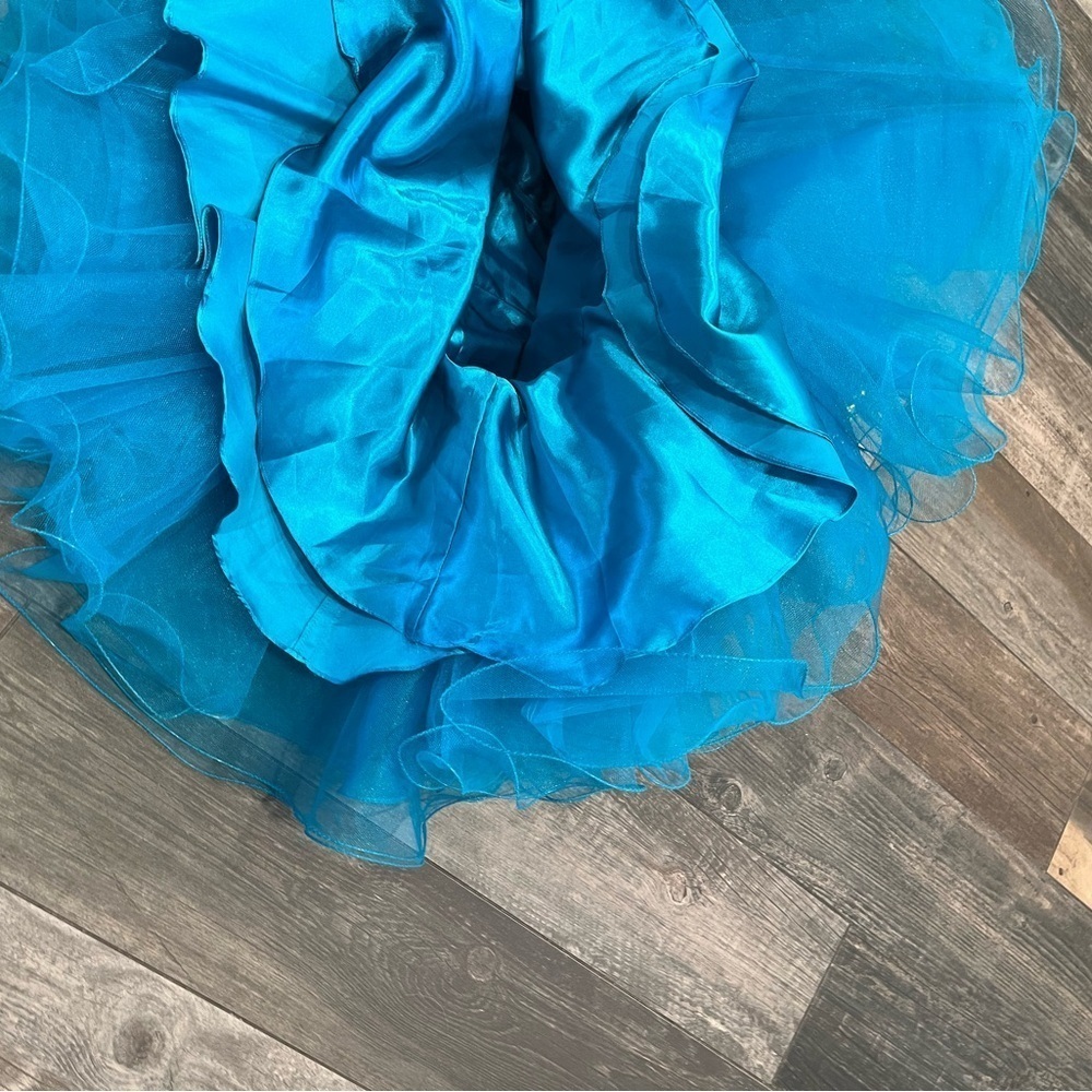 sherri hill 2326 Turquoise size 2 cocktail dress bow Rhinestone Flounce Ruffle - Picture 6 of 15